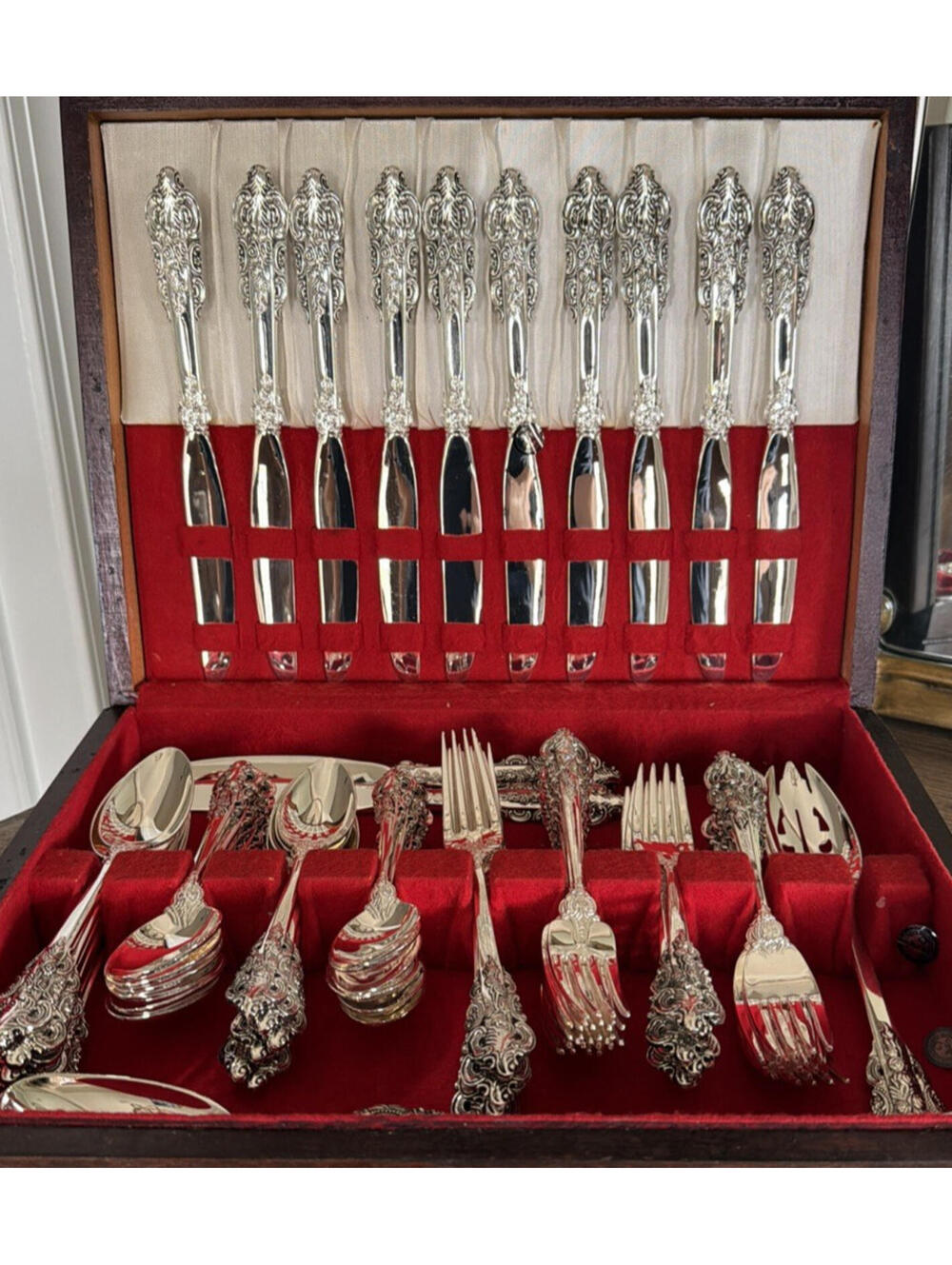 Godinger Baroque Silverplate Flatware Set 63 Pc Service 12 MINT Pristine
